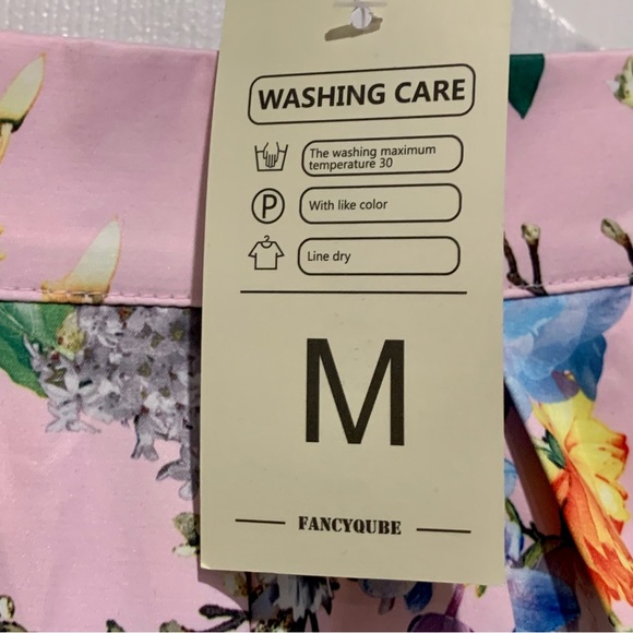 Retro Swing Full Pleated Skirt Asian Floral Pink Blue Med NWT - Picture 6 of 14